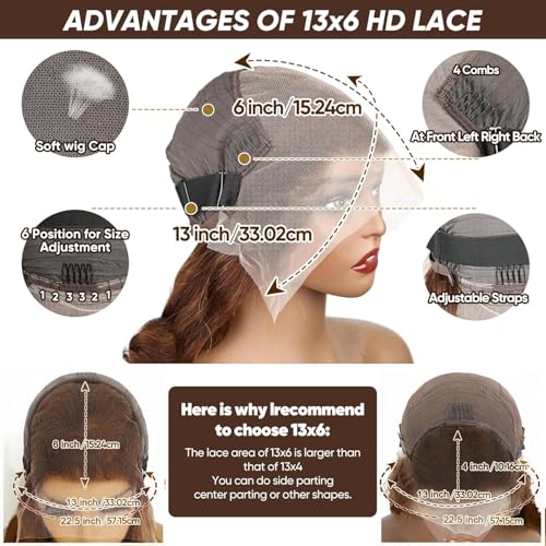 Chocolate Brown Lace Front Wig Human Hair - 13x6 HD Body Wave Brown Lace Front Wigs Pre Plucked with Baby Hair, 180% Density Glueless Colored Brown Frontal Wigs 30 inch