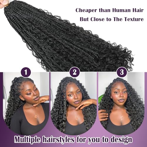 10 Packs Boho Crochet Braids Close to Human Hair Mix Protein Fiber 24 Inch Goddess Box Braids Crochet Hair Pre Looped Bohemian Box Braid with Curly Ends for Women Hair Extensions 1B