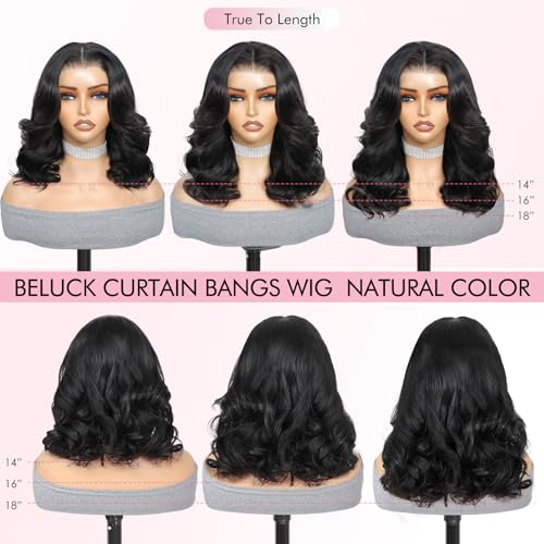 250 Density Layered Bob Wig Human Hair With Curtain Bangs 15A 6x6 Face-Framing Wear Go Glueless Wigs Human Hair Pre Plucked Pre Cut Bob Body Wave Ready To Wear Hd Lace Glueless Wigs Human Hair 14 Inch