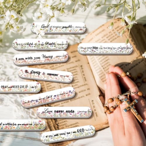 50 Pcs Christian Gifts for Women Bulk Christian Nail File Bulk Mini Bible Scripture Emery Board Nail Files Religious Appreciation Gifts for Employee Teacher Staff Coworker Women (Wildflower)