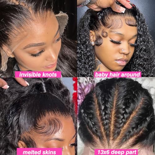 30 Inch Water Wave 13x6 HD Lace Front Wigs Human Hair Pre Plucked 200 Density Deep Part Curly Wig for Women with Hairline Water Wave Frontal Wigs Human Hair