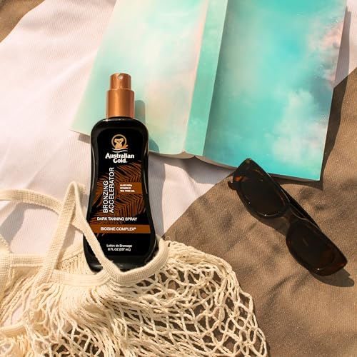 Australian Gold Dark Tanning Accelerator Spray Gel With Bronzer | 8 Fl Oz, Multicolor, AGCB175(Packaging May Vary)