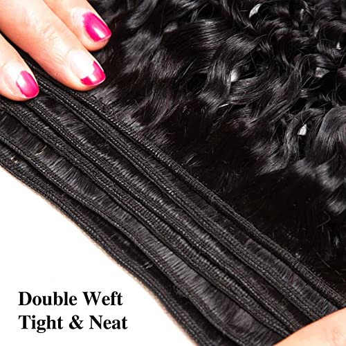 Water Curly Human Hair Bundles Water Wave 4 Bundles (22 24 26 28 Inch) Brazilian Virgin Remy Hair Weave Human Hair Water Wave Bundles Hair Extension Natural Color