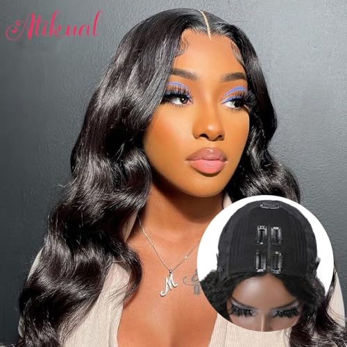 V Part Wig Human Hair Body Wave Wig Upgrade U Part Wigs for Black Women Human Hair Clip in V-Part Wigs Beginner Friendly No Sew In No Glue No Leave Out 180% Density Natural Color 30 Inch