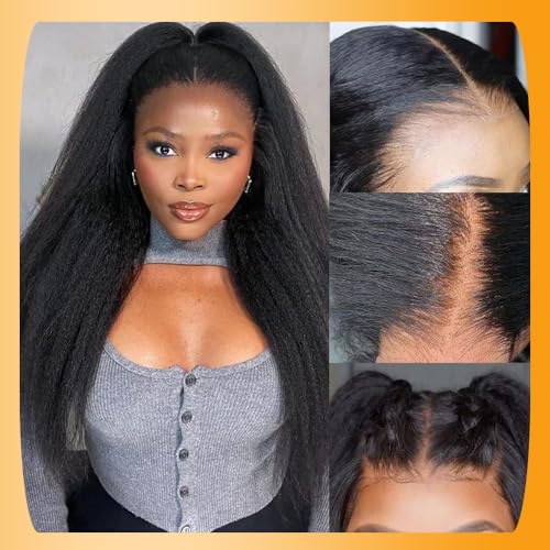 QTHAIR 16A Virgin Kinky Straight Lace Closure (18inch) 4x4 Free Part 150% Density Top Swiss Lace Natural Kinky Straight Human Hair Closure with Baby Hair