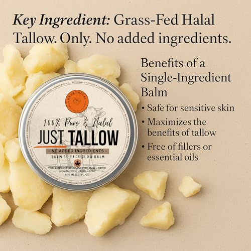 JUST Tallow - No Added Ingredient - 70 g Halal Grass Fed Beef Tallow For Skin - Organic Beef Tallow Moisturizer ? Beef Tallow Face Moisturizer & Beef Tallow Balm For Face ? Unscented