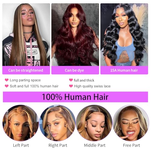 Glueless 24 Inch Honey Blonde Wig Human Hair 13X6 Highlight Lace Front Wig Human Hair Ombre Lace Front Wig Human Hair Glueless Wigs Pre Plucked Pre Cut Wear And Go Not Fall Out No Knots