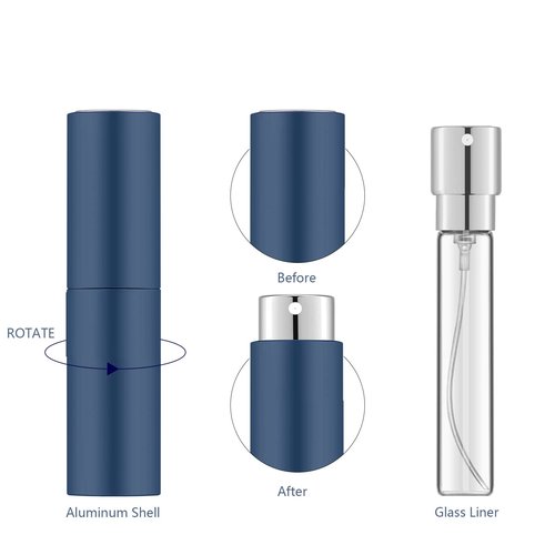 Lil Ray 8ML Portable Mini Perfume Atomizer Spray Bottle(4 PCS), Travel Refillable Atomizer Sprayer for Perfume,Cologn, Fragrance with Twist Design (Matte Black&Rose Gold&Blue&Silver)