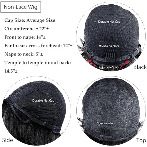 Chic Elegent Pixie Cut Human Hair Wigs for Women Short Layered Pixie Cut Straight Human Hair Wigs With Bangs Natural Black Color Glueless Brazilian Virgin Straight Human Hair Wig (1b)