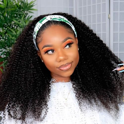 Smoothair Headband Wig Human Hair Kinky Curly Headband Wigs for Black Women Human Hair Wigs Glueless 28 Inch None Lace Front Wigs 150% Density (No Mixed)