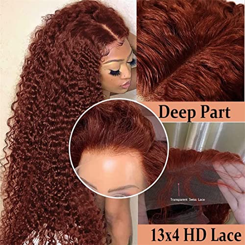 Siyun Show 13x4 Reddish Brown Deep Wave Lace Front Wigs Human Hair Wigs for Black Women Auburn Deep Curly Human Hair Wig 32 Inch