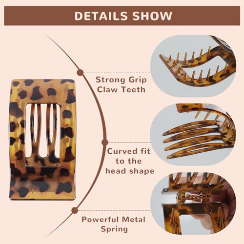 LATIMOON Flat Hair Clips Claw for Women,Large Flat Claw Clips,Non-Slip Strong Hold French Hair Clips for Thick Thin Hair(Testudinarious)