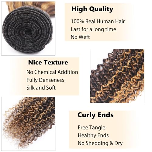Human Hair Bundles P4/27 Highlight Water Wave Bundles Human Hair 20 22 24 Inch 12A Grade Brazilian Virgin Hair Water Wave Brown with Honey Blondy Double Weft Weave for Women
