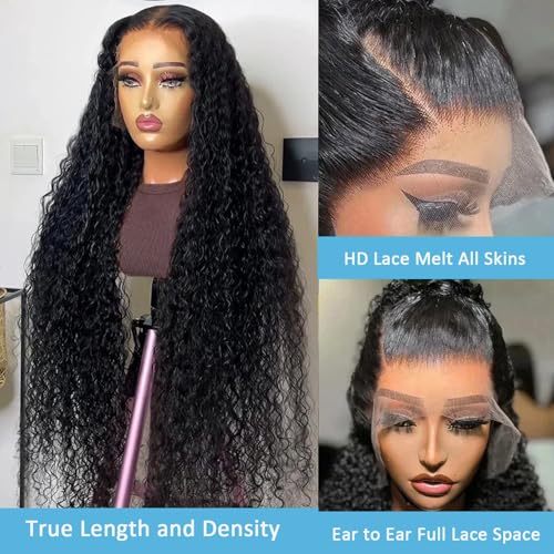 24 Inch 13x6 Deep Wave Lace Front Wigs Human Hair 200 Density HD Transparent Lace Frontal Wigs Human Hair Pre Plucked with Baby Hair Natural Color