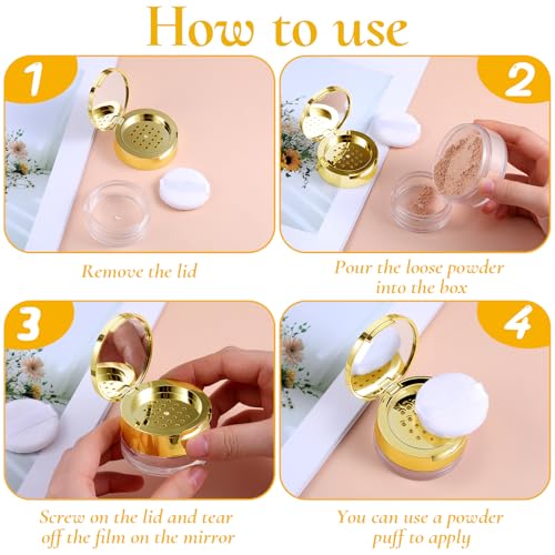 6 G Loose Powder Containers with Puff, Empty Makeup Powder Container, Reusable Plastic Powder Case Mini Powder Compact DIY Makeup Powder Case with Mirror