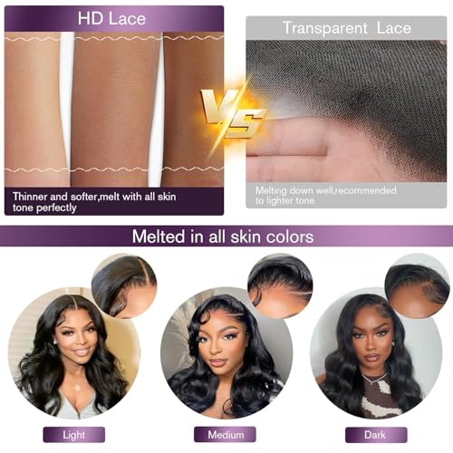 13x6 Body Wave Lace Front Wigs Human Hair 180 Density HD Lace Frontal Wigs Human Hair Pre Plucked Human hair Wig for Women Natural Black 32inch