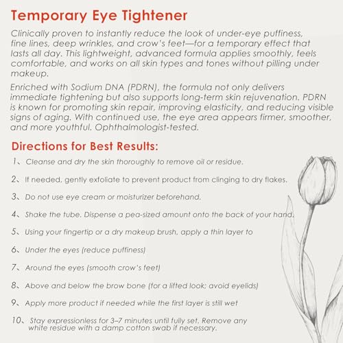 30S Instant Eye Lift Cream | Temporary Eye Tightener | Smooths Wrinkles, Puffy Eyes & Eye Bags | Dual-Action Firming | PDRN Formula for Long-Term Repair, Korean Skincare, 0.71 Fl Oz