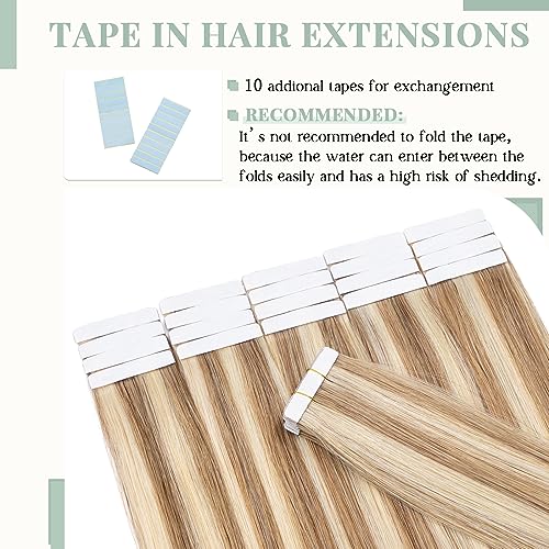 Rich Choices Tape in Hair Extensions Human Hair, 40pcs 100g 100% Remy Tape Hair Extensions Real Human Hair,Seamless Tape in Hair Extension 22 Inch #12P613 Golden Brown Highlighted Bleach Blonde