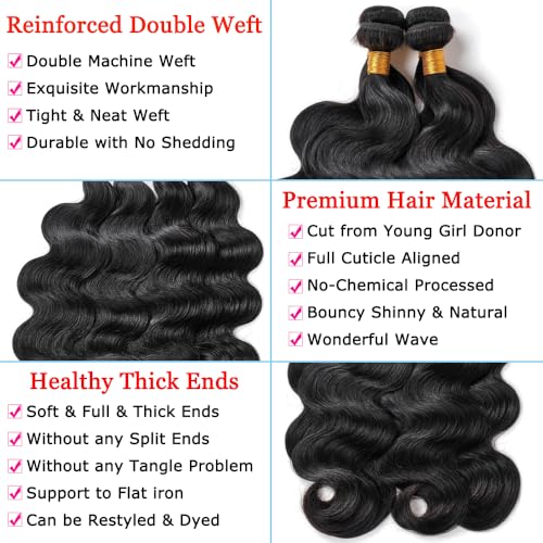 16A Human Hair Bundles 18 20 22 24 Inch Body Wave Bundles Human Hair 400g Brazilian Virgin Body Wave 4 Pieces Deals Brazilian Quick Weave Extensions Wet and Wavy Extensions Natural Black
