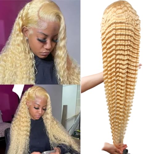 Blonde Wig Human Hair, 613 13x1 HD Transparent Lace Frontal Wig Human Hair, 613 Lace Front Wig Human Hair, 180% Density 30inch Deep Wave Blonde Lace Front Wigs Human Hair Pre Plucked