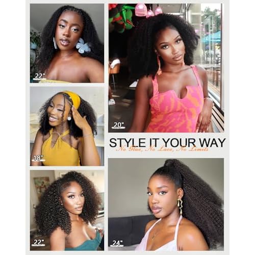 Curly Half Wig Human Hair Upgrade 3 IN 1 Human Hair Half Wig With Drawstring, Beginner Friendly Flip Over Afro Kinky Curly Wig Human Hair No Glue No Lace Wig For Black Women 200% Density 16 Inch