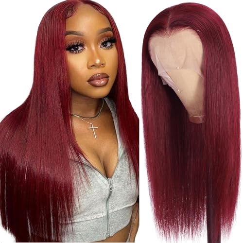 Burgundy Straight Lace Front Wigs Human Hair 13X6.5 Burgundy Wig Human Hair 250% Density Straight HD Lace Front Wigs for Women Glueless Wigs Human Hair (28 inch, 99j)