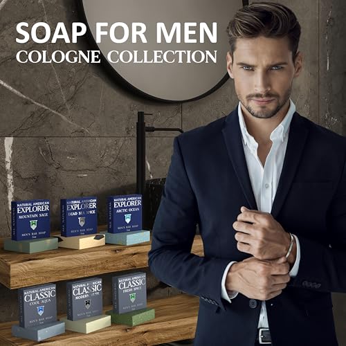 NATURAL AMERICAN Men¡¯s Bar Soap ? Mens Cologne Scents, 100% All Natural, Essential Oils, Organic Shea Butter, No Harmful Chemicals ? (6pk) Soap for a Man - USA Handmade ? 5 oz