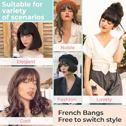 Clip in Bangs, Synthetic French Bangs Hair Clip, Fake Bangs Fringe with Temples Hairpieces for Women Natural Curved Hair Extensions for Daily Wear Ash Blonde