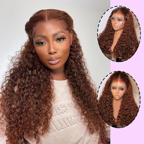 Brazilian Ginger Wig Lace Front Human Hair 13x4 350 Colored Bob Curly Human Hair Wig Pre Plucked 150% Density Invisible Lace Front Deep Wave Wig 14Inch