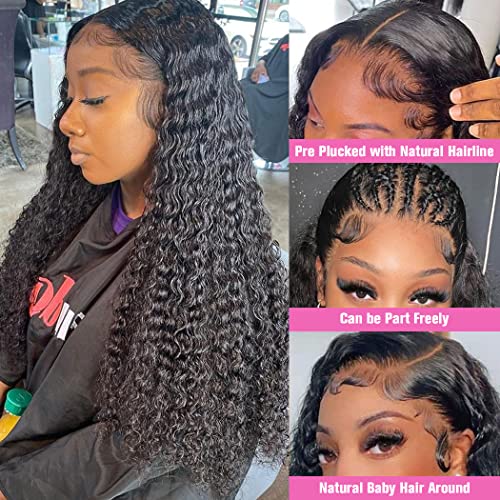 Glueless Wigs Human Hair Real Pre Plucekd Bleached Upgraded Tiny Knots 24Inch 200% Density Deep Wave Closure Wig Wet and Wavy Ultra-thin Invisible HD 4x4 Curly Closure Wigs Human Hair For Women