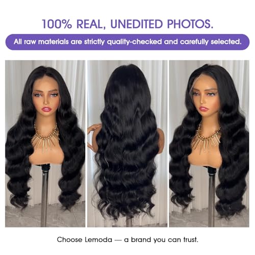 Lemoda 13x6 Full Lace Frontal Virgin Human Hair Wigs Body Wave 210% Density 15A 13x6 HD Transparent Lace Front Wigs 22inch Brazilian Body Wave Wigs