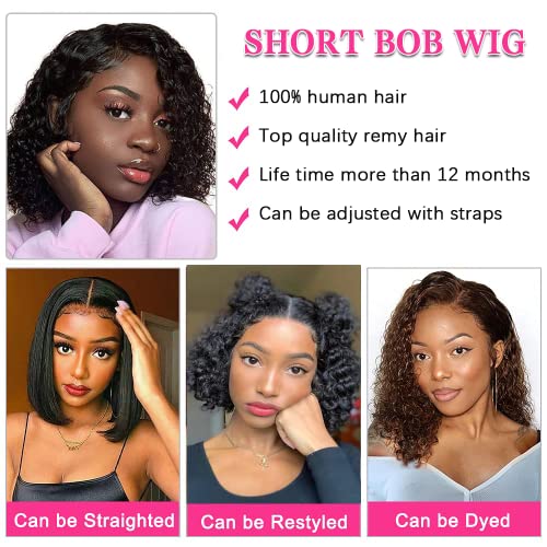 Pixie Cut Wigs Curly V Part Wig Human Hair No Leave Out Brazilian Human Hair Half Wig for Black Women Upgrade U Part Wigs Glueless 180% Density Natural Black 8 Inch