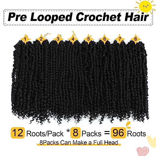 Passion Twist Hair 14 Inch 8 Packs, Pre Twisted Passion Twist Crochet Hair For Black Women, Pre Looped Passion Twist Curly Crochet Hair, Short Crochet Passion Twist Hair (14 Inch (Pack of 8), 1B#)
