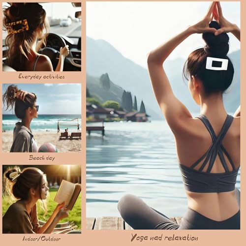 4 PCS Flat Hair Clips for Women, Lay Down Claw Clip Strong Hold Square Hair Accessories for Thick & Thin Hair, French Non-slip Hair Clips, Neutral Matte