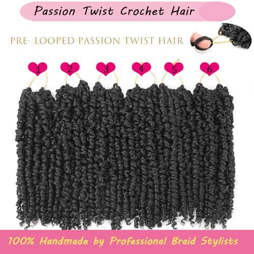 Passion Twist Crochet Hair 10 Inch 6 Packs Pre-Twisted, Pre-Looped, Wavy, Curly, Short Bohemian Crochet Braids Hair for Black Women, Kids & Girls (10 Inch,1B)