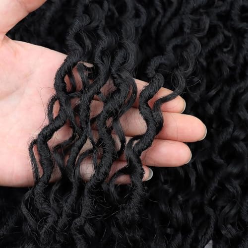 16 inch Goddess Locs Crochet Hair 8 Packs Bohemian Faux Locs With Curly Ends 8 Packs Goddess Faux Locs Crochet Hair for Black Women Boho Faux Locs Crochet Hair Pre-looped 1b
