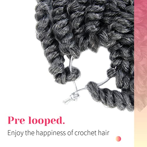 BOHOBABE Pre-twisted Passion Twist Crochet Hair 6 Inch Short Ombre Gray Pre-looped Crochet Passion Twist Braiding Hair 8 Packs (T1B/grey)