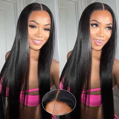Amella Glueless Wigs Human Hair Pre Plucked Pre Cut Lace Glueless Wig Wear and Go 24 Inch 220% Density 13¡¿4 HD Lace Closure Wigs Human Hair 12A Straight Human Hair Wig Bleached Knots Natural Color