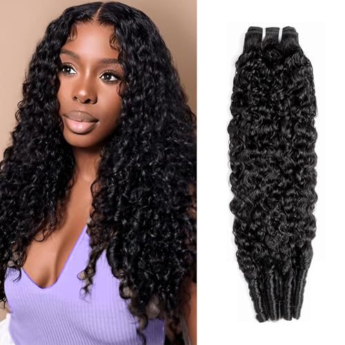 Burmese Curly Bundles Human Hair Water Wave Human Hair 100% Unprocessed Brazilian Virgin Remy Hair Bundles Quick Weave for Women Natural Black (Burmese Curly Natural Black, 18 Inch)