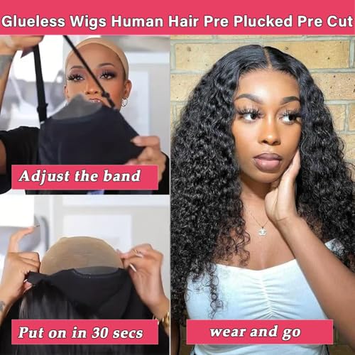 Glueless Wigs Human Hair Pre Plucked Pre Cut Wear and Go Deep Wave Lace Front Wigs Human Hair for Beginners Upgraded No Glue 5x5 Hd Lace Closure Wigs for Black Women 30 Inch