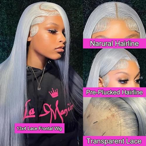 Long 32 Inch Silver Grey Lace Front Wigs Human Hair 13x4 Straight Grey HD Transparent Lace Front Wig Human Hair Wear and Go Glueless Wig Pre Plucked with Babyhair Hd Lace Frontal Wigs For Black Women