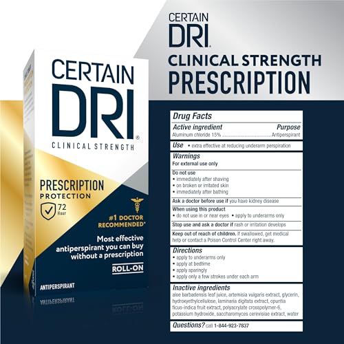 Certain Dri Prescription-Strength Clinical Antiperspirant Roll-On for Hyperhidrosis - 72-Hour Sweat Protection - Fragrance-Free - Doctor-Recommended for Men & Women - 1.2 fl oz