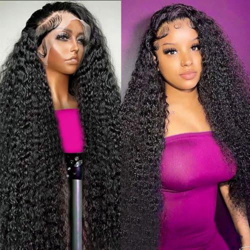 Water Wave Lace Front Wigs Human Hair 13x6 Full Frontal HD Transparent Human Hair Lace Front Wigs for Women 180% Density Deep Curly Human hair Wigs Wet And Wavy Pre Plucked with Baby Hair 30 Inch