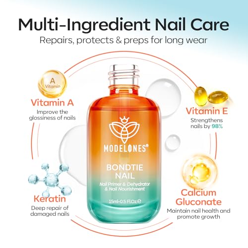 modelones Nail Dehydrator and Primer, 3-in-One Vitamin A+ E & Keratin Nourishing Prep for Nail Glue Acrylic & Gel Nails