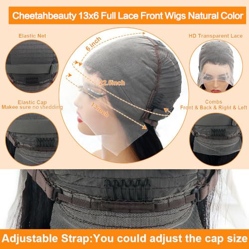 CHEETAHBEAUTY 13x6 Lace Front Wigs Human Hair 18Inch HD Transparent Lace Frontal Wigs 220% Density Brazilian Virgin Straight Human Hair Wigs for Women Pre Plucked with Baby Hair Natural Color