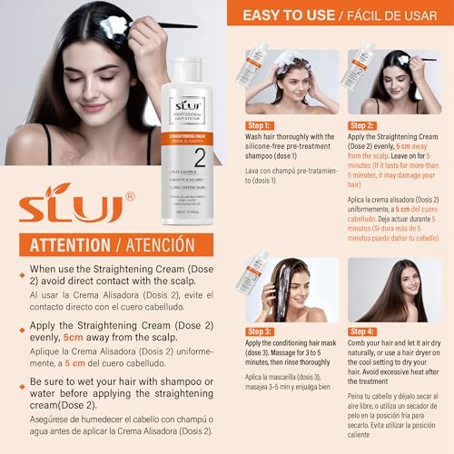 SLUJ Keratin Hair Treatment, Brazilian Straightening Kit with Keratin, Collagen & Hyaluronic Acid,18 Week Home Salon Professional Straightening - Keratina para Alisar el Pelo, Gentle Scent, 2 x Use