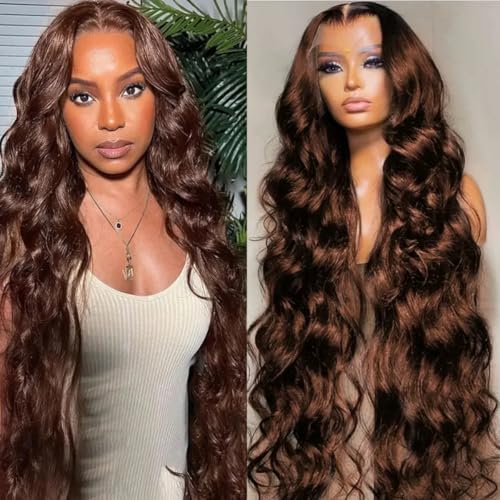 HC 20inch Chocolate Brown Lace Front Wig 13x6 HD Body Wave Human Hair Brown Human Hair Wig 200% Density Pre Plucked Glueless Brown Wig human hair for Women£¨20inch£©