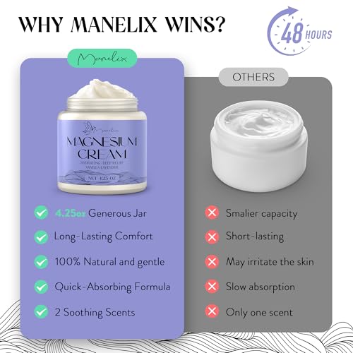 Magnesium Cream for Sleep - Topical Magnesium for Women, Muscle Relaxation, Calm, Moisturizing with Coconut Oil, Shea Butter & Hyaluronic Acid, 4.23 OZ, Safe for Kids (4.23 Ounce, Lavender)