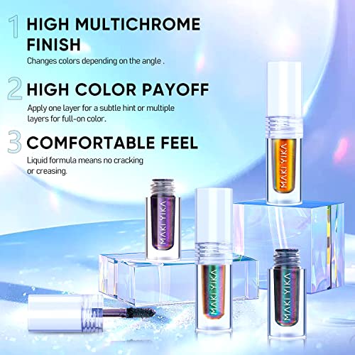 MAKI YIKA 3Pc Glitter Eyeshadow Liquid Multichrome Eyeshadows Long Lasting, Metallic Chameleon Eye Shadow Smudgeproof Holographic Eye Topper Glitters (#1+3+6)
