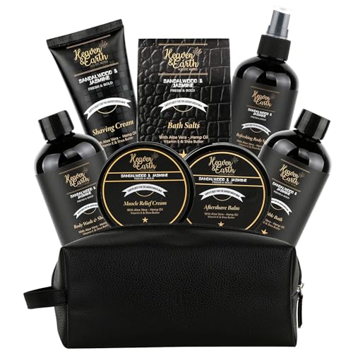 Grooming Gift For Men Natural Pinecone Peppermint Bath & Body Tote - Luxury Shaving, Skincare, Beard & Bath Self-Care Gift Set